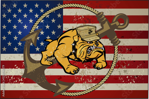 military Bulldog and Anchor with USA Flag photo