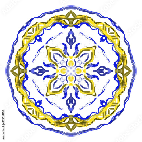Fototapeta Naklejka Na Ścianę i Meble -  flower pattern decorative  plate. Design for ceramic tiles, majolica, watercolor ornament