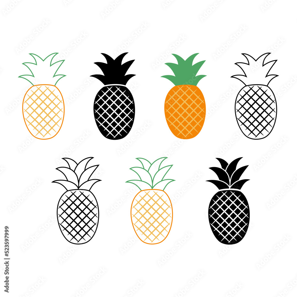 Pineapple vector. A set of icons in a flat style Pineapple vector. A set of icons in a flat style