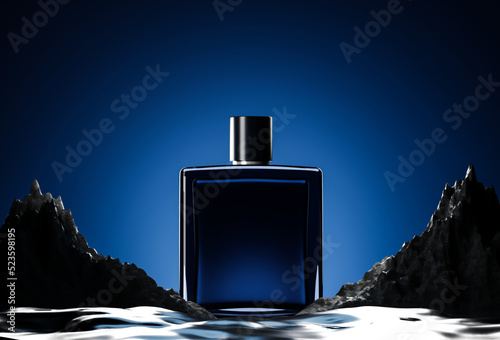 3d illustration. Concept of new perfume products on the iceberg
