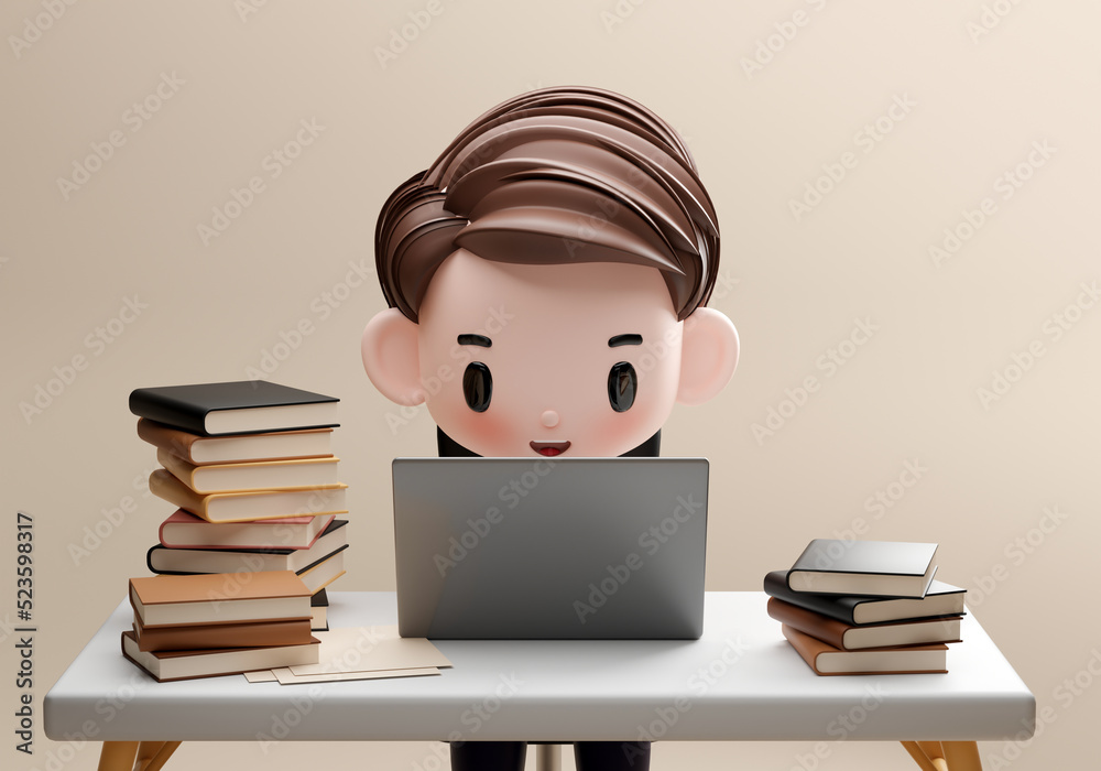 3d illustration. people working and reading in a library 3d illustration. people working and reading in a library