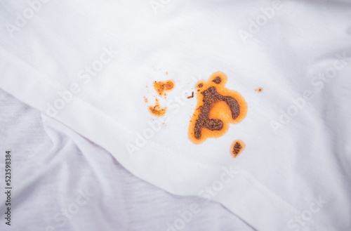 dirty barbeque sauce stain on cloth from daily life activity for cleaning concept. housework care living life of people