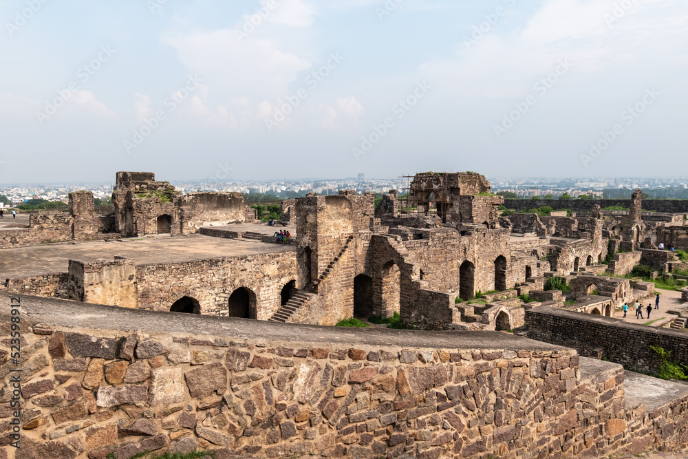 A view of the ruins of the ancient Golconda fort in the city of Hyderabad.