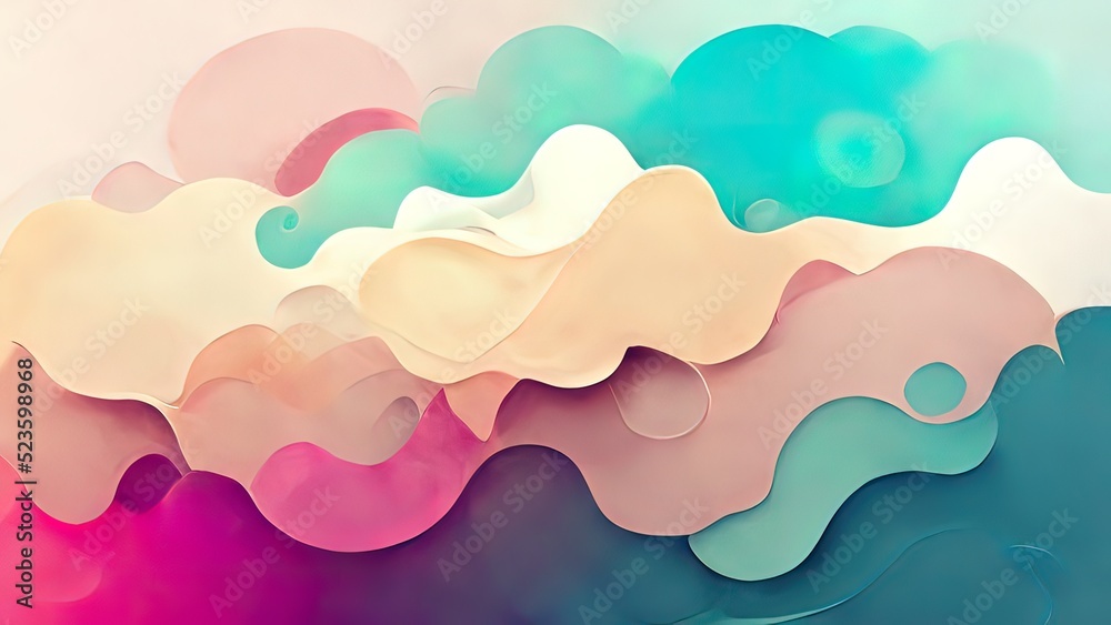 Colorful pink, pastel colors, liquid shapes background. Texture abstract wallpaper. Cartoon geometric shapes. 4k. 