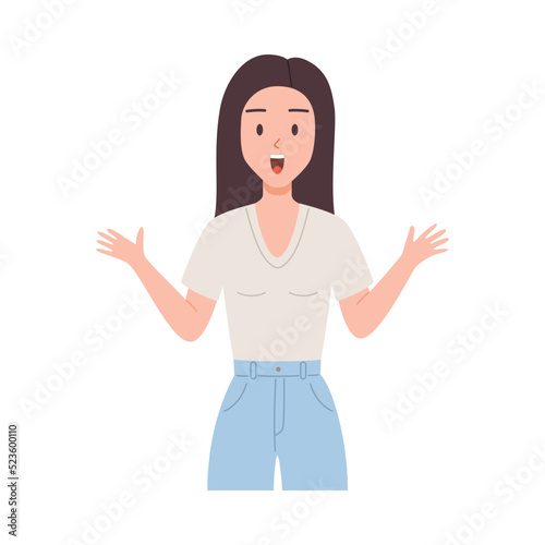 Amazed surprised woman with open mouth, flat vector illustration isolated.