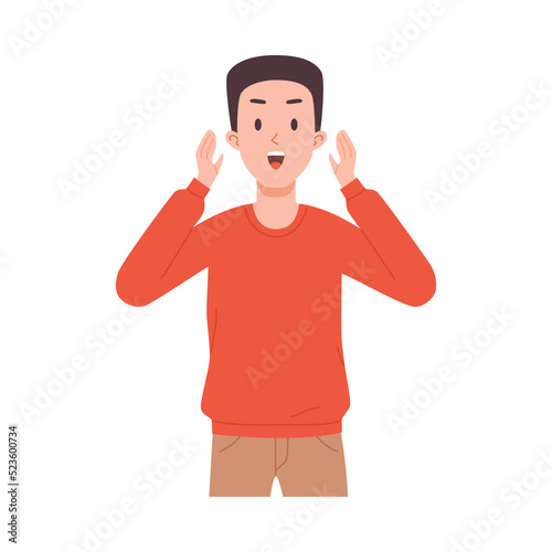 Surprised boy in red sweater flat style, vector illustration