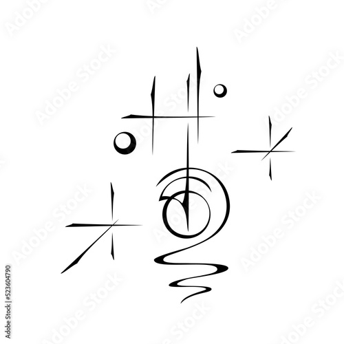 ornament 2423. abstract holiday illustration with stylized stars, circles and curl. graphic decor