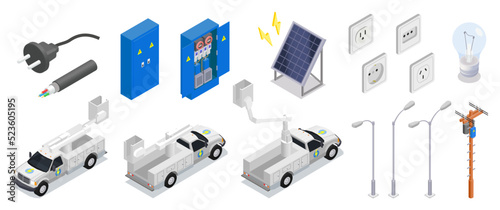 Electrician Isometric Icons