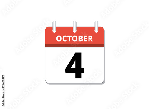 October, 4th calendar icon vector
