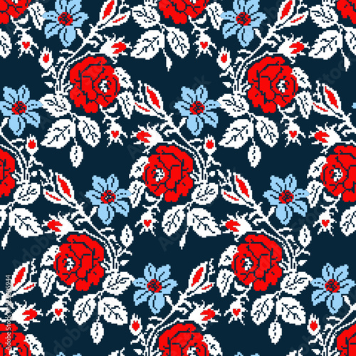 Embroidered Seamless Pattern of Ukrainian Ornament	