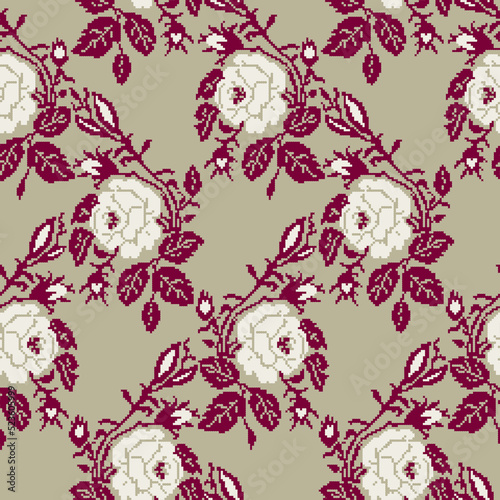 Embroidered Seamless Pattern of Ukrainian Ornament	