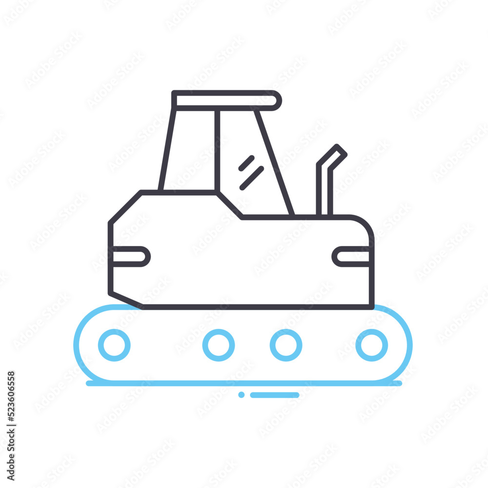 bulldozer tracktor line icon, outline symbol, vector illustration, concept sign