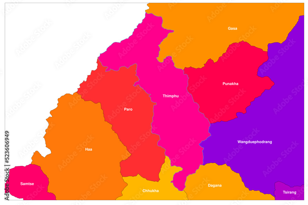 Obraz premium Thimpu State of Bhutan detailed vector map illustration , Capital of Bhutan vector map , Border of China with Thimpu