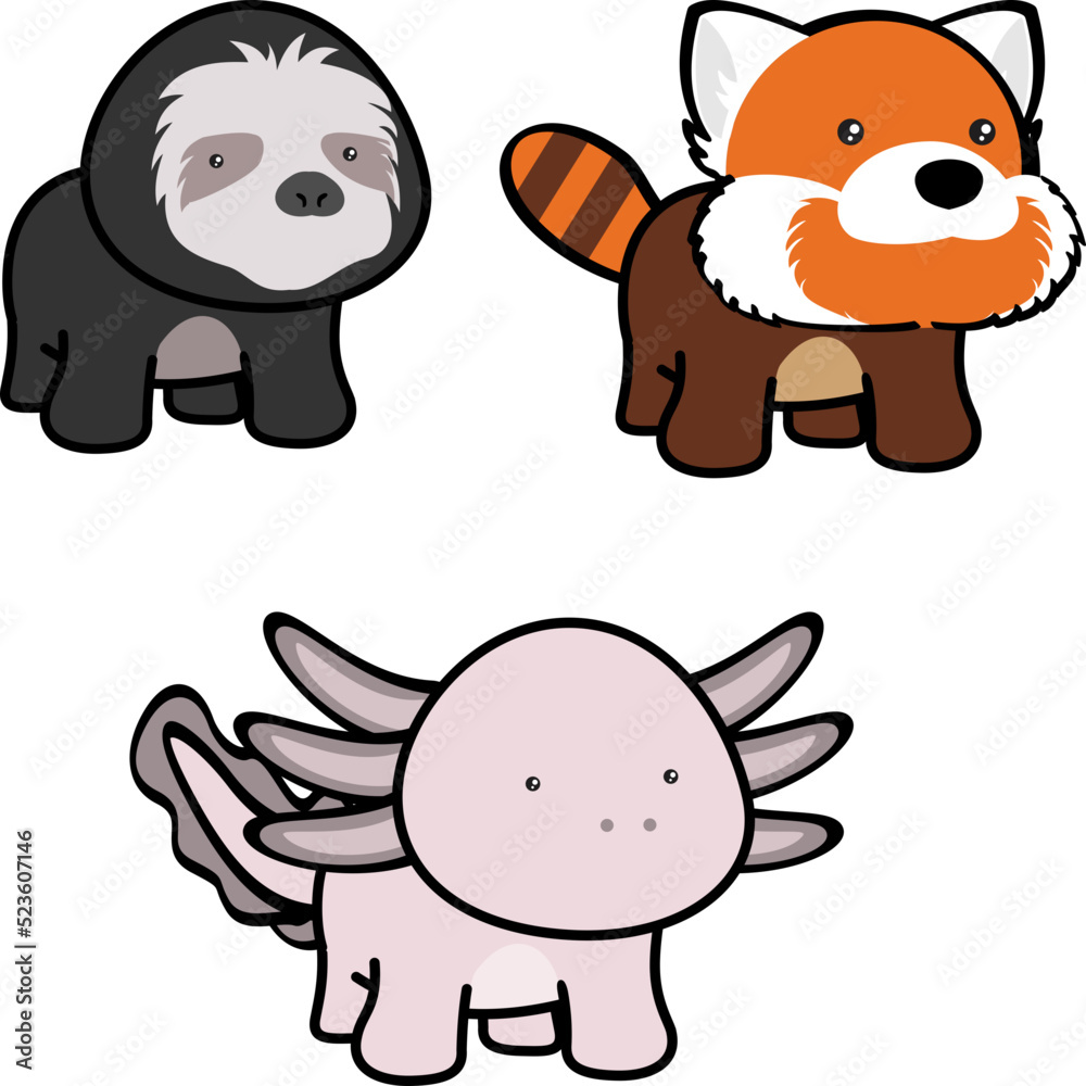 cute chibi kawaii animals character cartoon set pack illustration