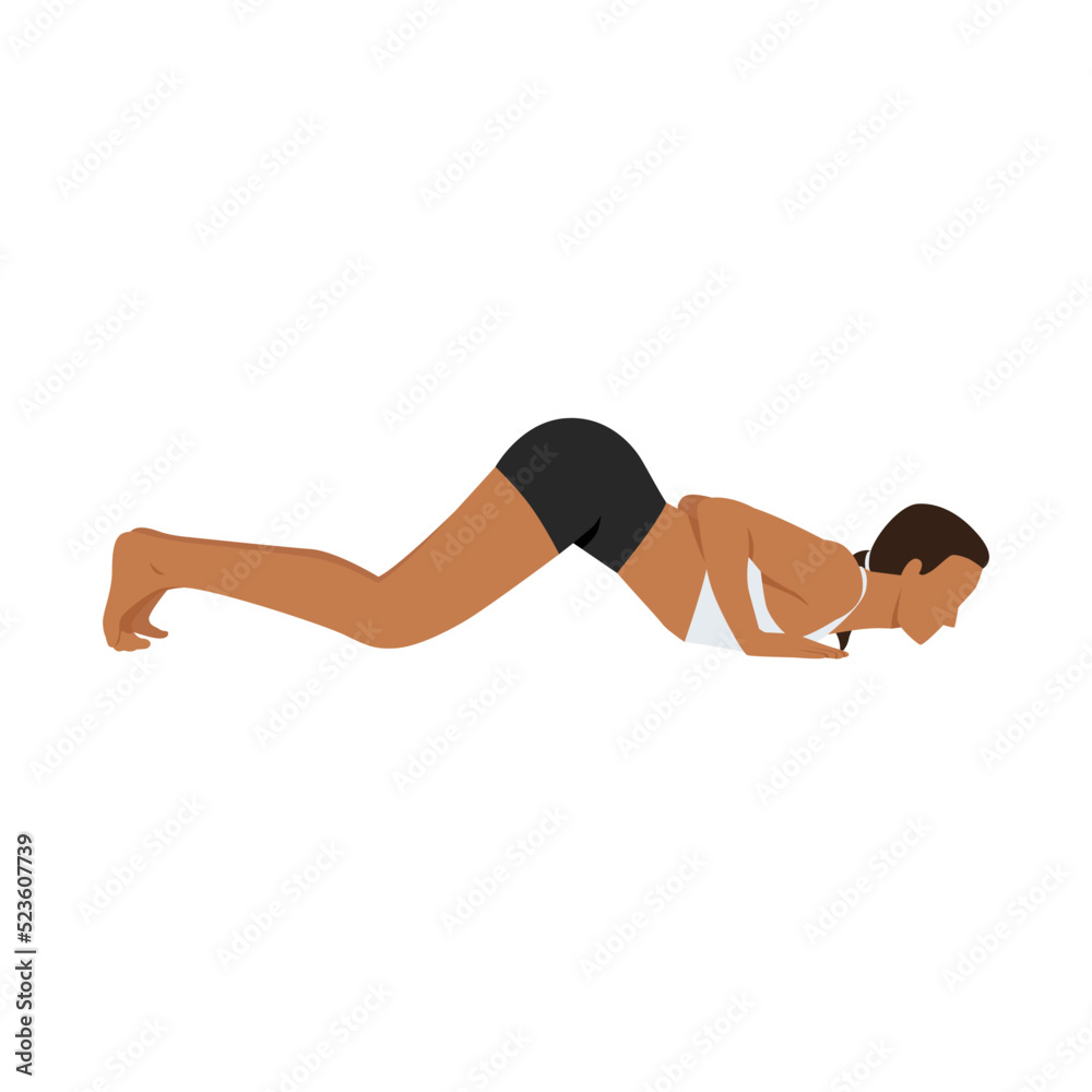 Woman doing Eight-Limbed Yoga Pose Ashtangasana exercise. Flat vector illustration isolated on white background Woman doing Eight-Limbed Yoga Pose Ashtangasana exercise. Flat vector illustration isolated on white background