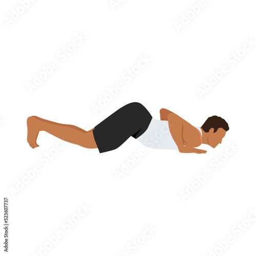 Man doing Eight-Limbed Yoga Pose Ashtangasana exercise. Flat vector illustration isolated on white background photo