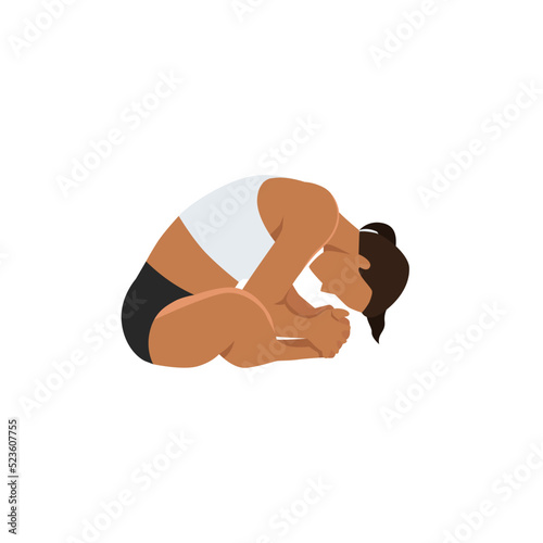 Woman doing Bound Angle Bend Pose, Beautiful girl practice Baddha Konasana. Flat vector illustration isolated on white background
