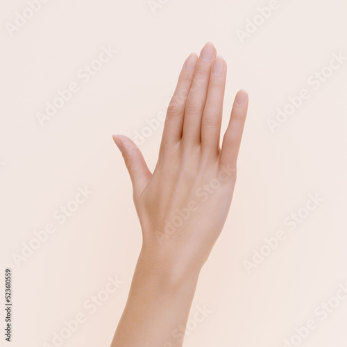 Tela Open palm hand pose for jewelry ring accessory presentation
