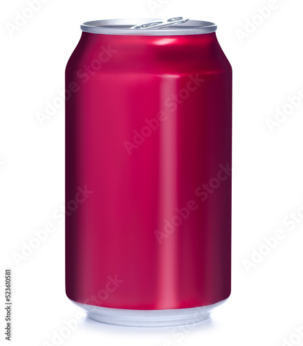 Red pink can of soda on white background isolation