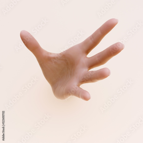 Hand reach out of the wall, grab hand gesture, throwing something, lash out 3d rendering concept