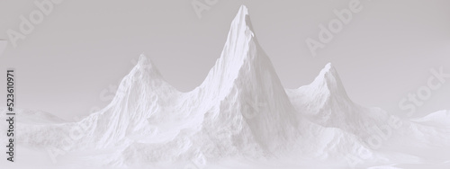 White 3d rendering mountains landscape with three peaks