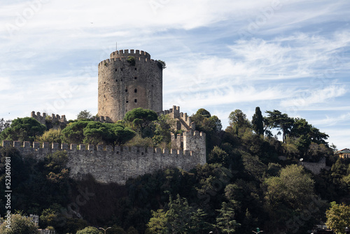 View of historical fortress called Rumeli Hisari in Istanbul. It is a sunny summer day. Beautiful travel scene. photo