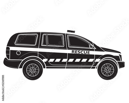 Black silhouette of Rescue car in isolate on white background.Vector illustration.