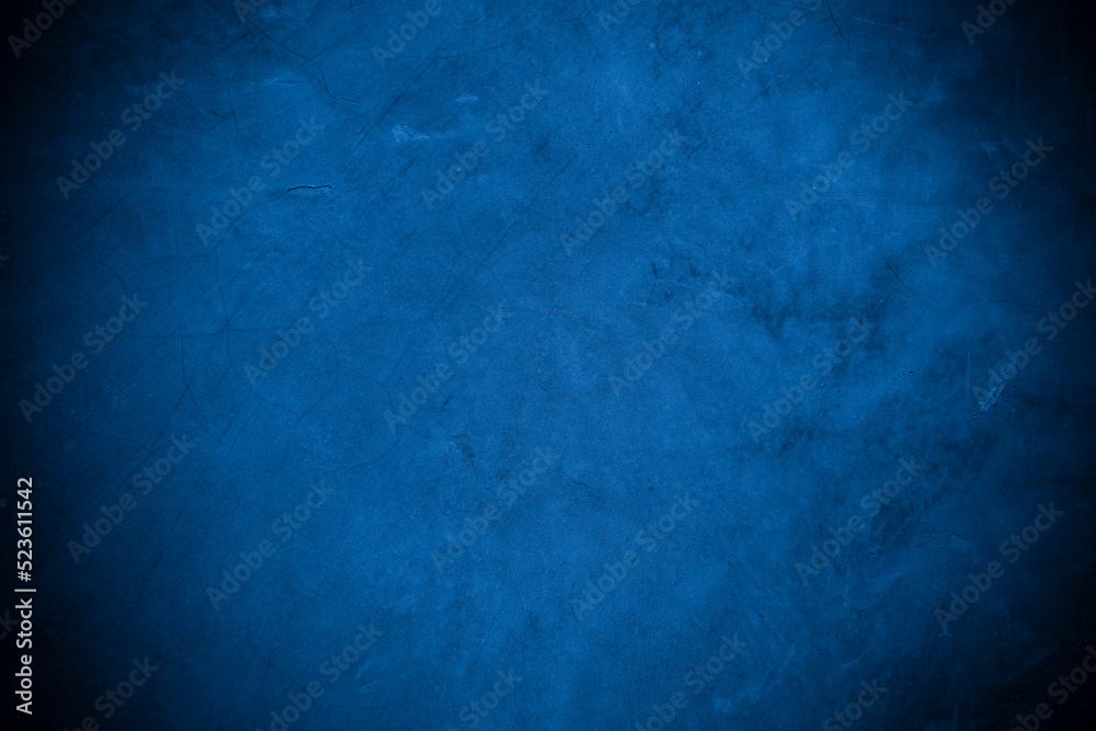 Old wall pattern texture cement blue dark abstract  blue color design are light with black gradient background.