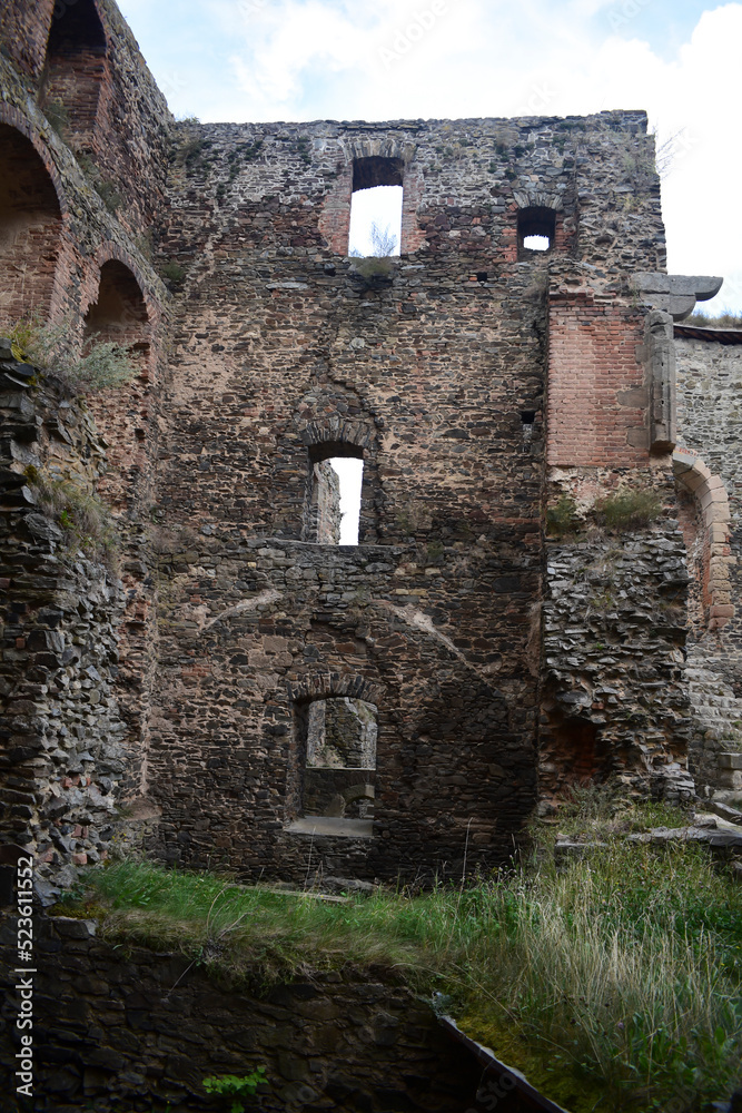 Castle wall, ruined buildings architecture