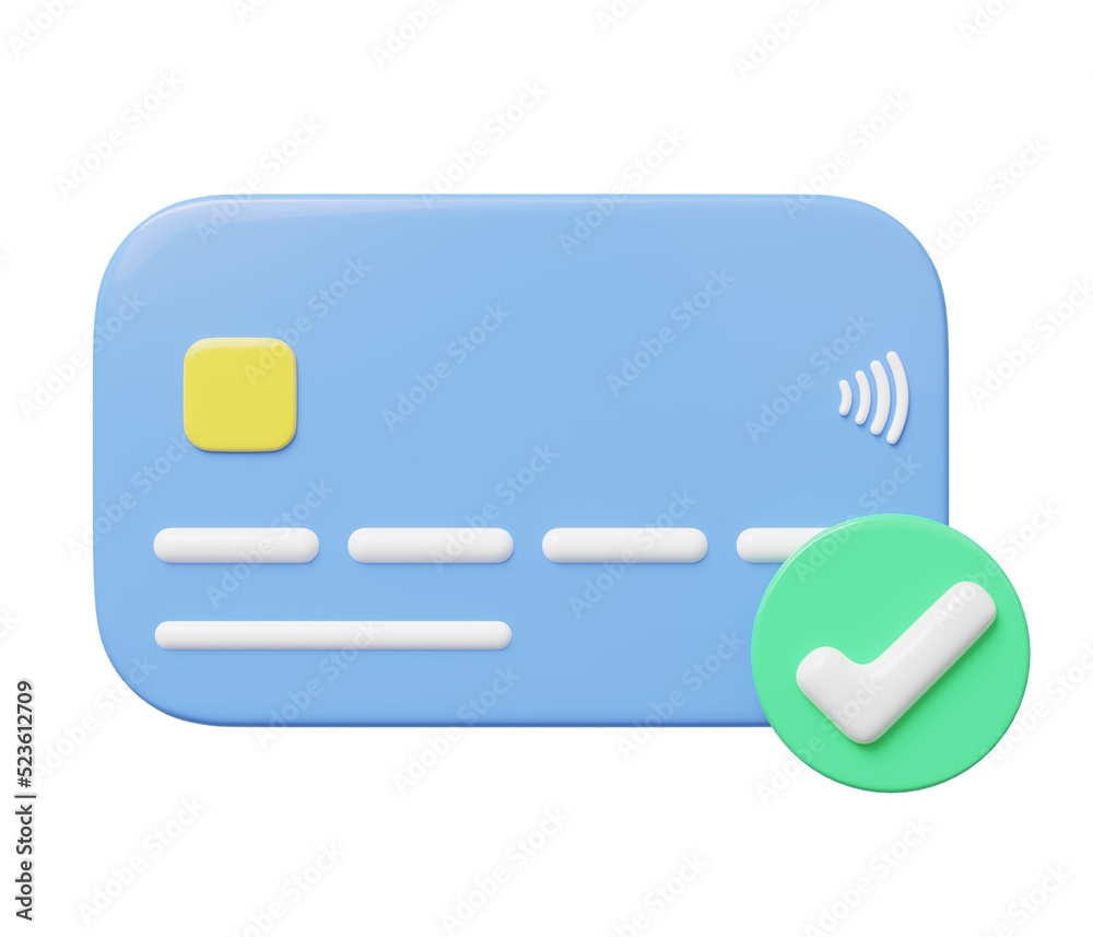 3d icon Credit card mockup floating with payment approved isolated on blue background. Mobile banking. Online payment service. Digital marketing. Bank accept check credit card. Cartoon minimal render. 3d icon Credit card mockup floating with payment approved isolated on blue background. Mobile banking. Online payment service. Digital marketing. Bank accept check credit card. Cartoon minimal render.