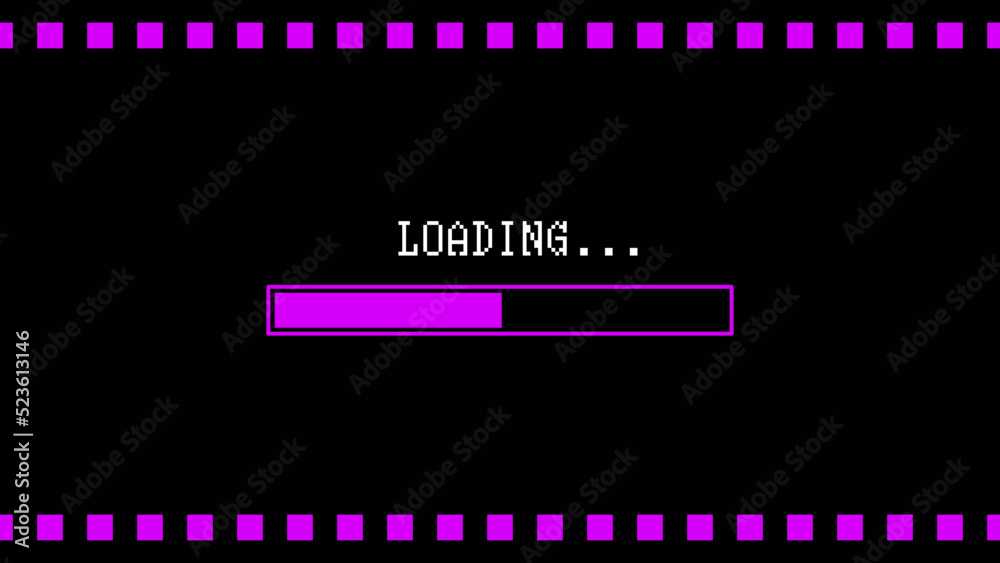 Pixel Art Loading Screen with A Purple Progress Bar Vector for Videos Pixel Art Loading Screen with A Purple Progress Bar Vector for Videos
