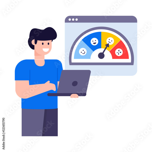 An editable flat illustration of satisfaction meter 