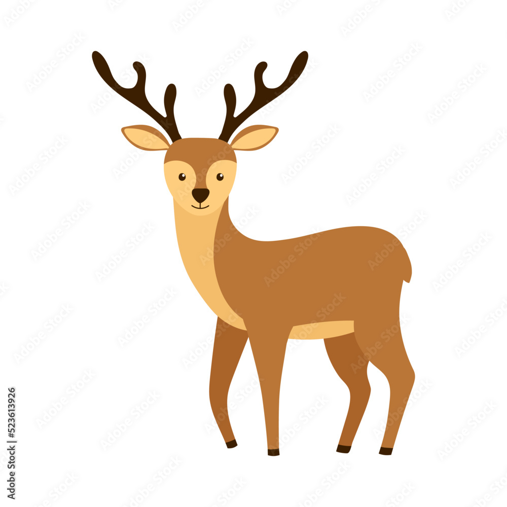 Cute deer with horns. Hand drawn cartoon character. Isolated vector illustration. Cute deer with horns. Hand drawn cartoon character. Isolated vector illustration.