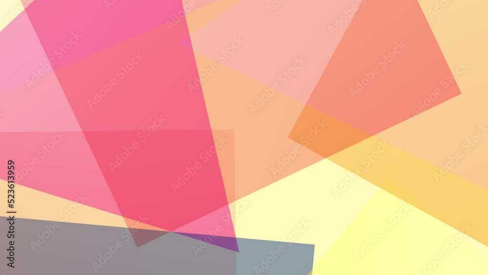 Looped animated abstract background of translucent colored geometric shapes. Looped animated abstract background of translucent colored geometric shapes.