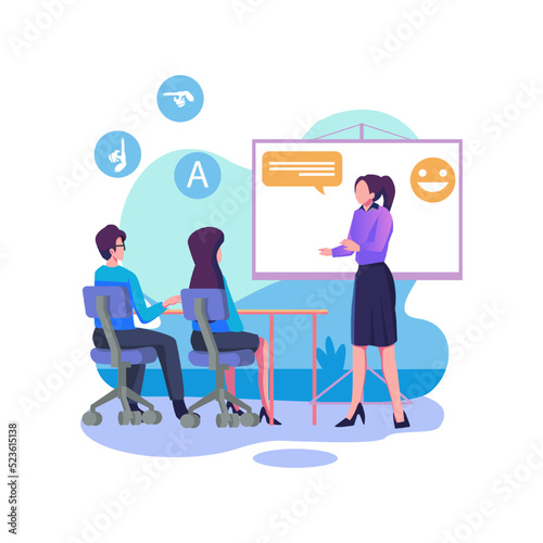Sign language classes flat style illustration vector design