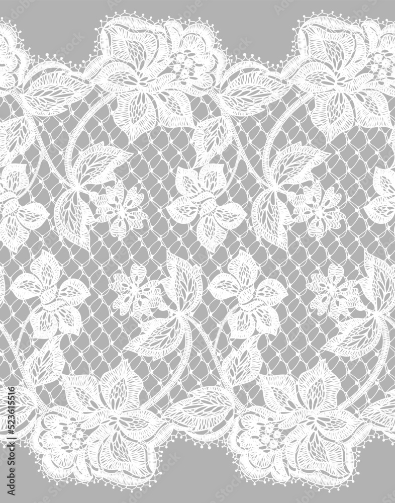 Seamless Vector Hand Drawn White Lace Ribbon Seamless Vector Hand Drawn White Lace Ribbon