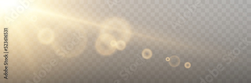 Sunlight rays effect. Sun glare with circles on transparent background. Stock royalty free vector illustration