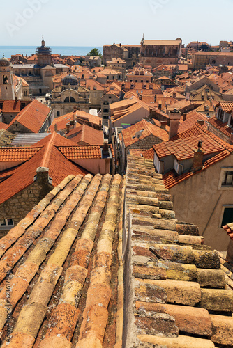 View over historic rooftops in Dubrovnik, Croatia. old terracotta tiles close up © Lapidus