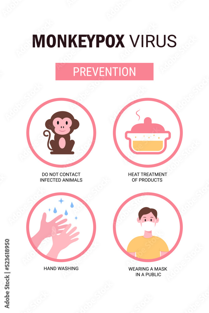 Monkey pox outbreak. Infographics of virus prevention. Vector illustration for informing people about an infectious disease.