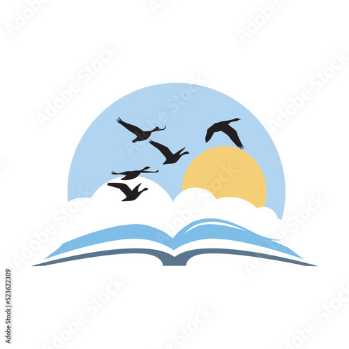 open book with birds and sunny sky