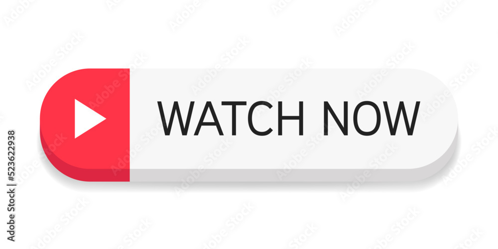 Oval white button watch now with red arrow isolated on white background. Vector illustration.. Oval white button watch now with red arrow isolated on white background. Vector illustration..