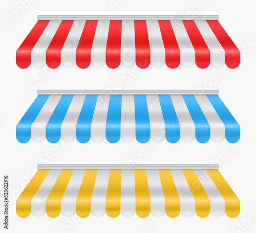 Set of colourful awnings isolated on white background. Tent roof for facade design. Vector illustration.