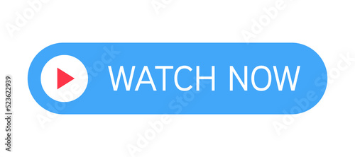 Blue button with text watch now isolated on white background. Vector illustration..