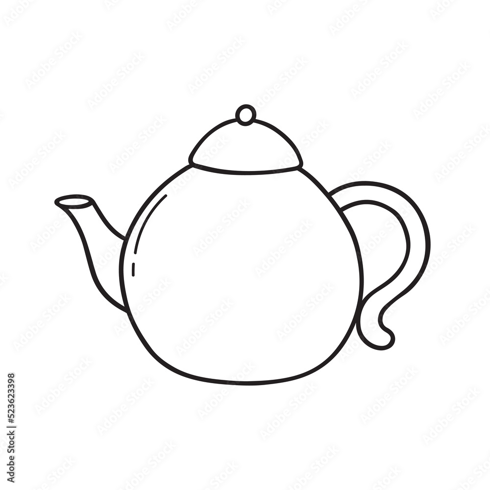 Fototapeta premium Hand drawn teapot doodle. Tea time in sketch style. Vector illustration isolated on white background