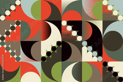 60s Retro Style And Mid-Century Aesthetics Vector Pattern Background Made With Abstract Geometric Shapes