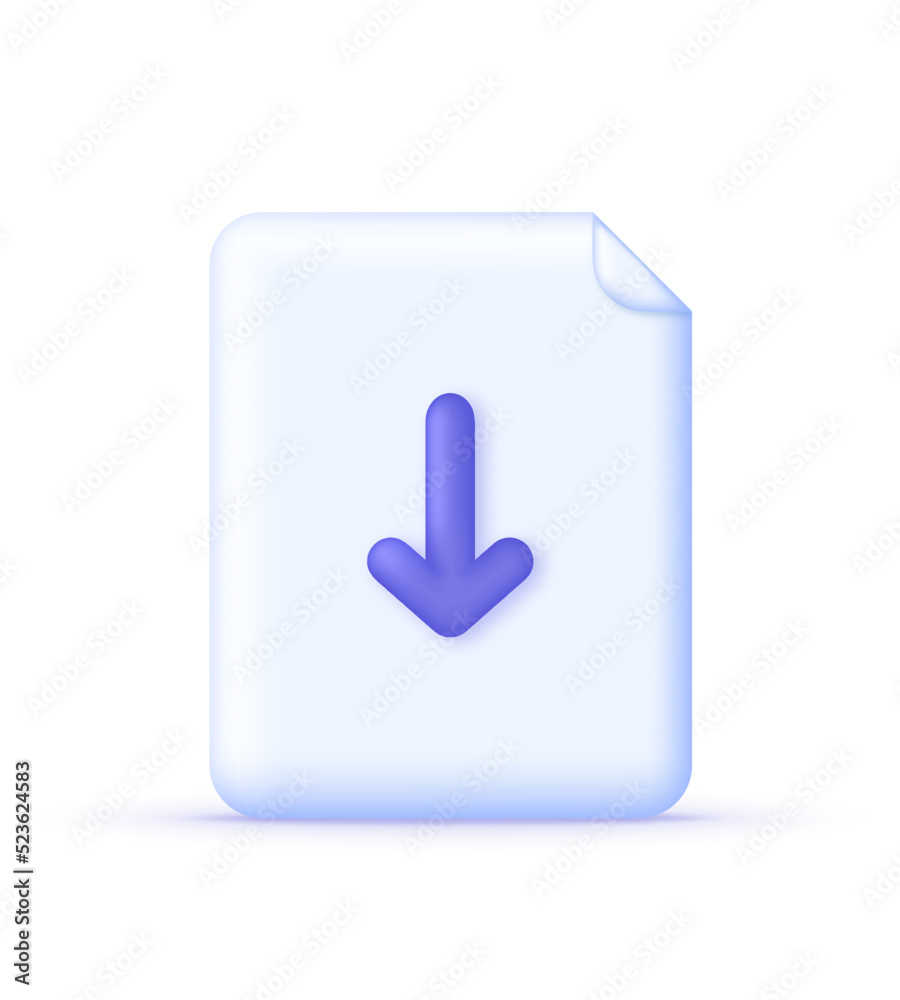 3D paper with download icon isolated on white background. Download file document concept. Can be used for many purposes. 3D paper with download icon isolated on white background. Download file document concept. Can be used for many purposes.