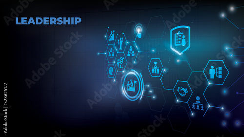 Leadership vector illustration. Banner with icons related to corporate company management