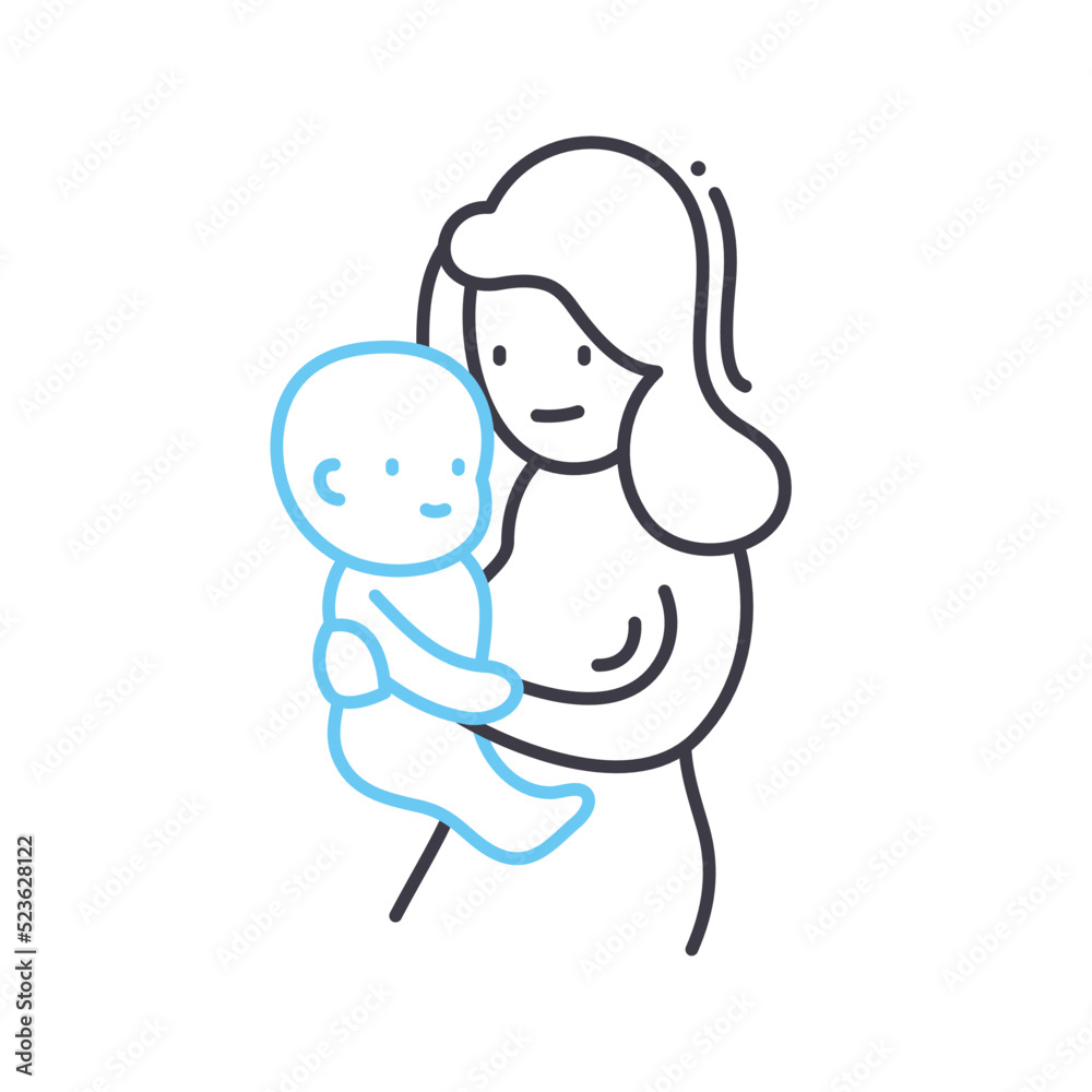 baby and mom line icon, outline symbol, vector illustration, concept sign