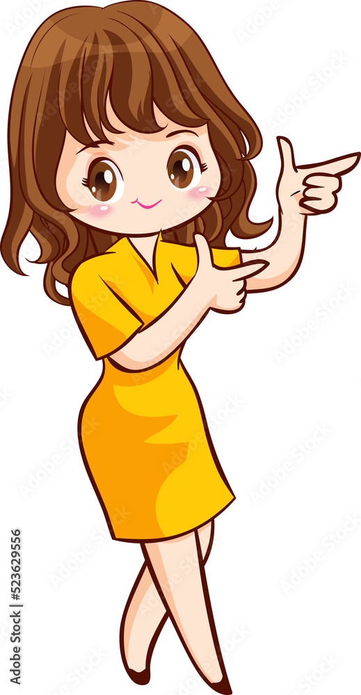 Smiling beautiful woman character in cute actions Smiling beautiful woman character in cute actions