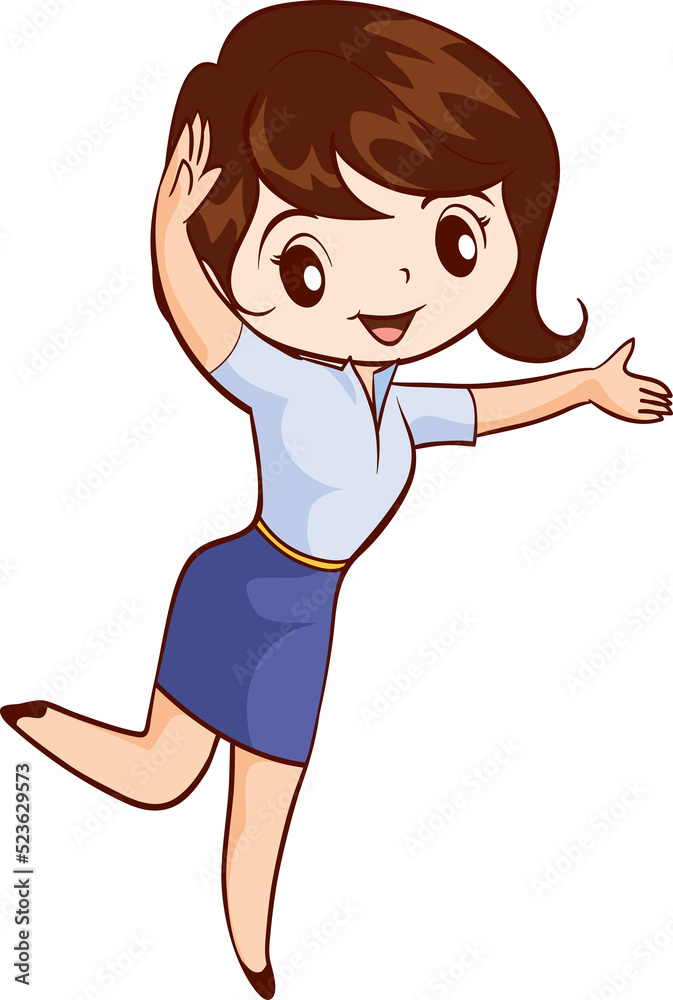 Smiling beautiful woman character in cute actions Smiling beautiful woman character in cute actions